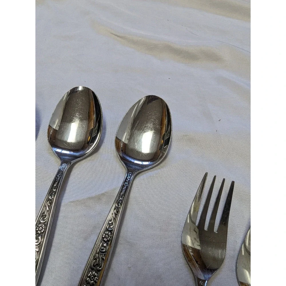 National CADIZ Scroll Flower Floral Stainless Silverware Flatware 18 Pcs Japan